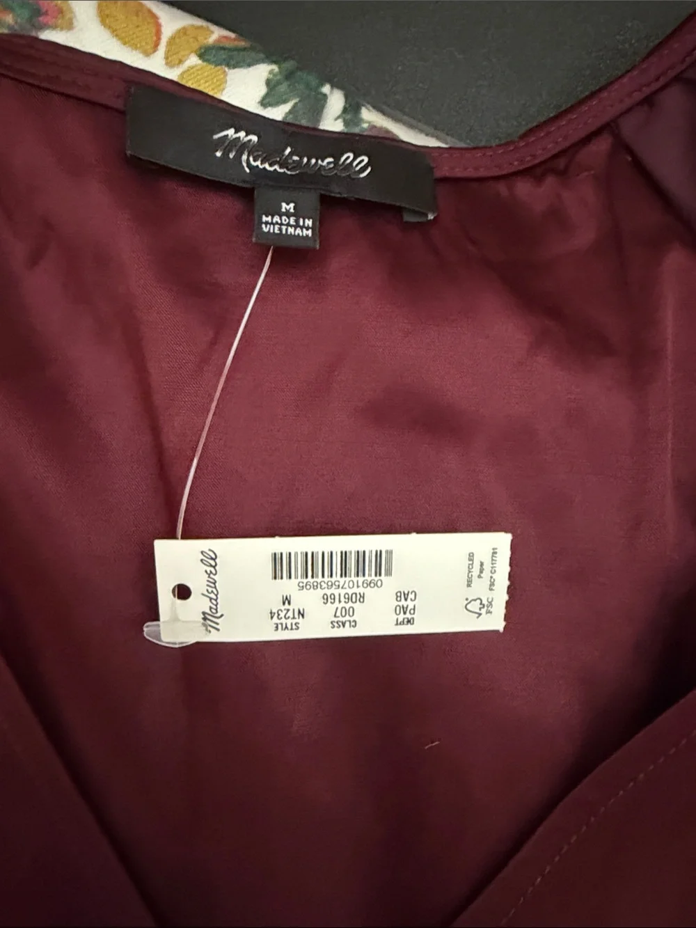 Madewell Shirred Puff sleeve Satin V-Neck Peplum Top in Wine